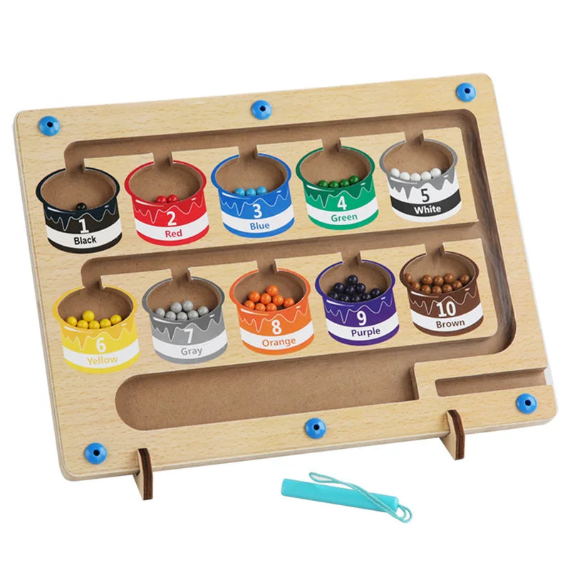 Montessori Magnetic Pen Ball Movement Game for Color Sorting and Counting - Fine Motor Skills Development Educational Toy
