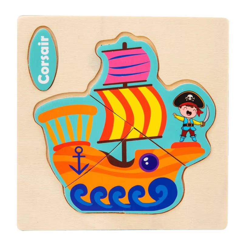 3D Wooden Cartoon Animal Jigsaw Puzzle for Early Learning - Educational Toy for Children