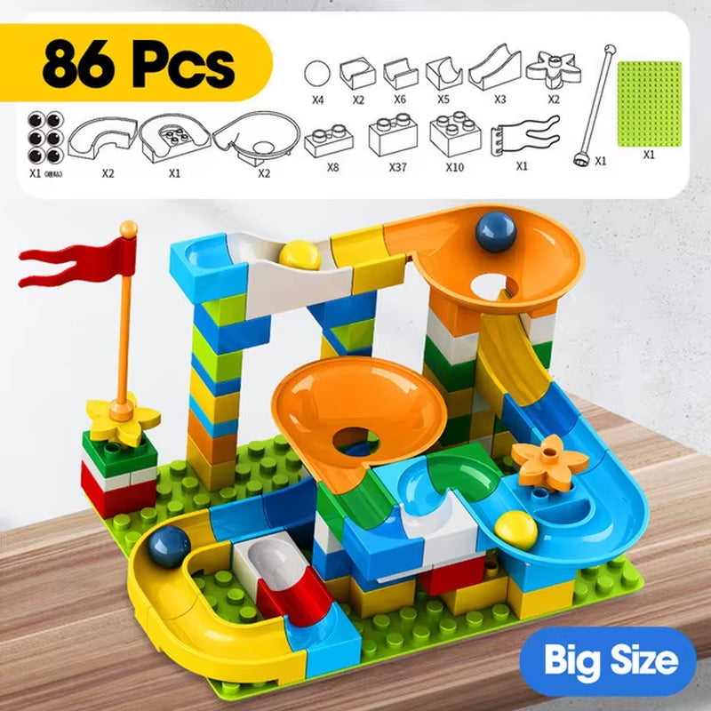 86-344 Pieces Large Marble Race Run Building Blocks Set with Funnel Slide - DIY Educational Toys for Children