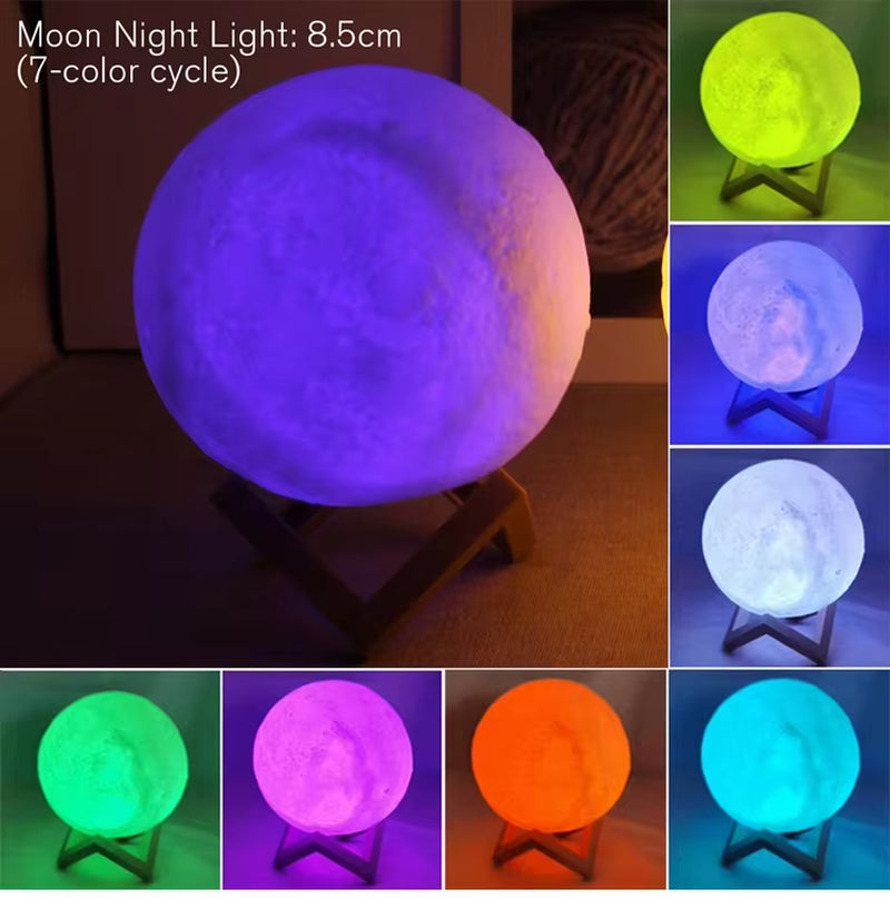 8cm LED Moon Lamp with Stand - Battery-Powered Starry Night Light for Bedroom Decor and Children's Gifts