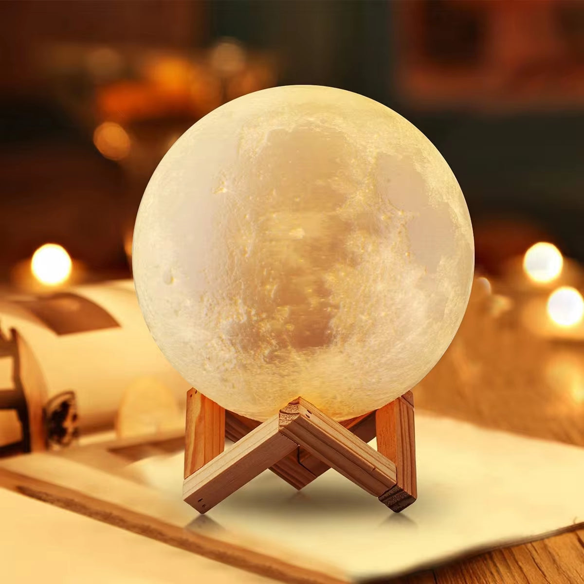 8cm LED Moon Lamp with Stand - Battery-Powered Starry Night Light for Bedroom Decor and Children's Gifts