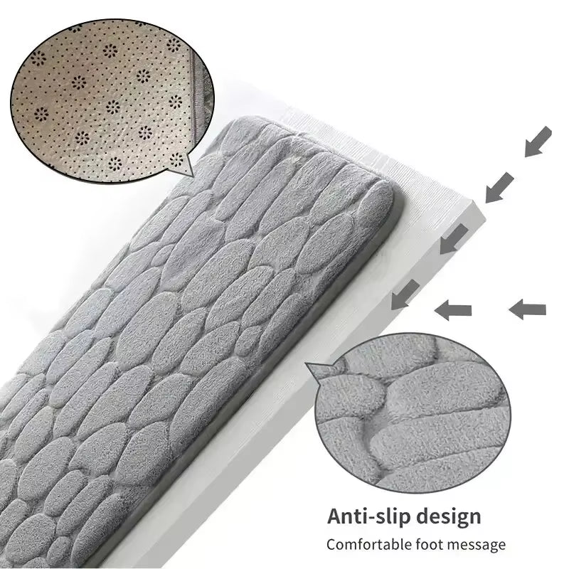 Memory Foam Embossed Velvet Non-Slip Cobblestone Floor Mat for Bathroom and Living Room Home Decor