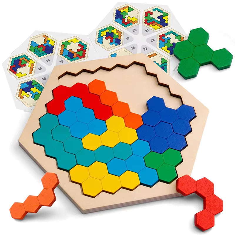 Montessori-Inspired 3D Wooden Jigsaw Puzzle and Tangram Math Toys for Early Childhood Development