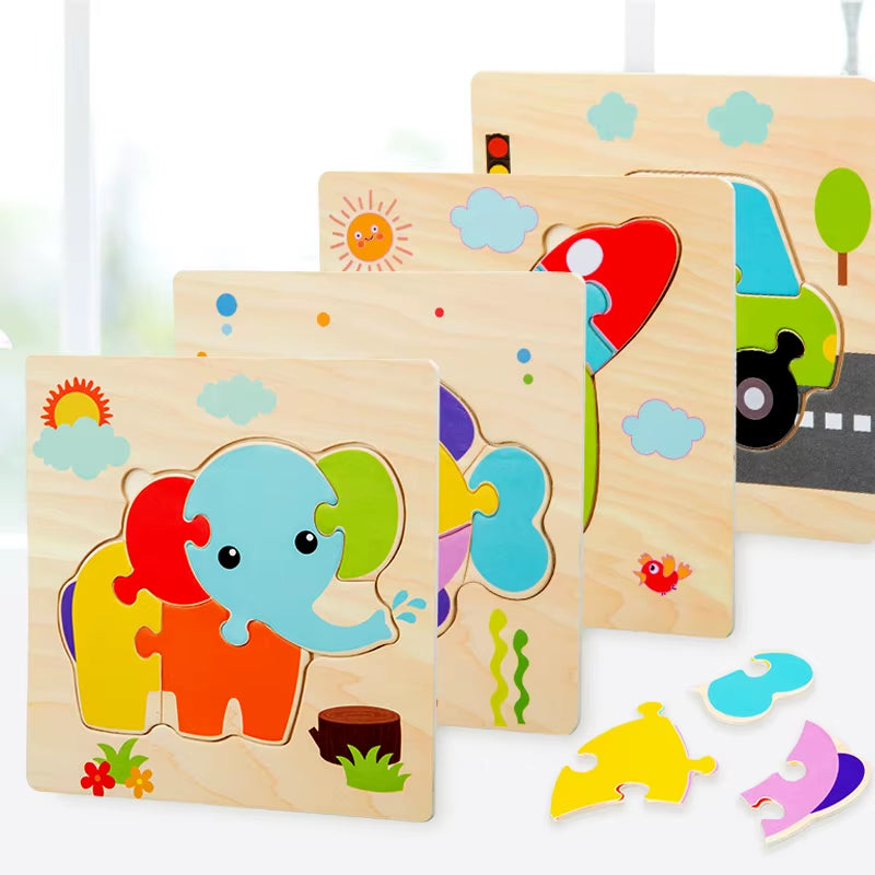Montessori Educational Wooden 3D Animal Puzzle - Colorful Cognitive Development Game for Babies and Toddlers