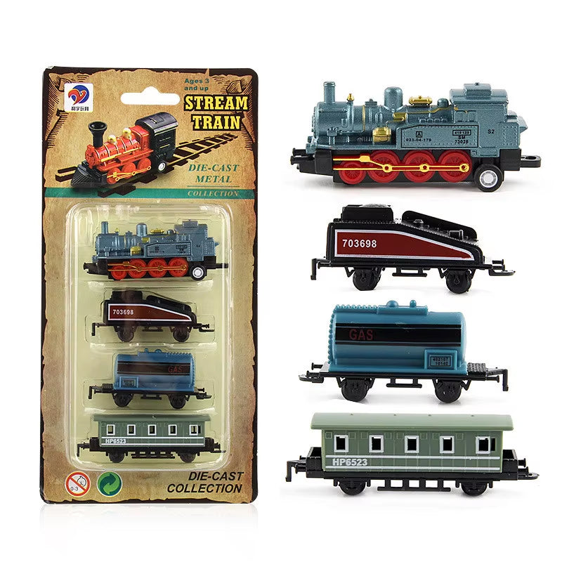 1:60 Scale Diecast Alloy Retro Steam Train Pull-Back Model Toy Set for Boys - Ideal Birthday Gift