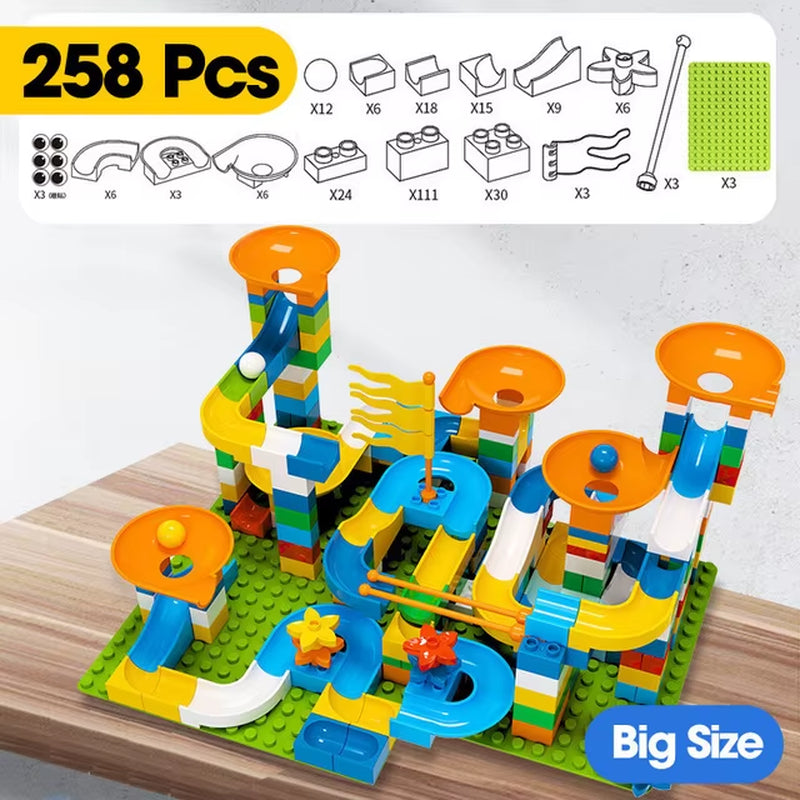 86-344 Pieces Large Marble Race Run Building Blocks Set with Funnel Slide - DIY Educational Toys for Children