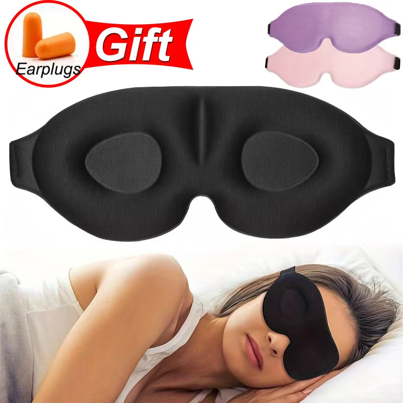 3D Contoured Sleep Mask with Earplugs - Light Blocking Eye Mask for Men and Women