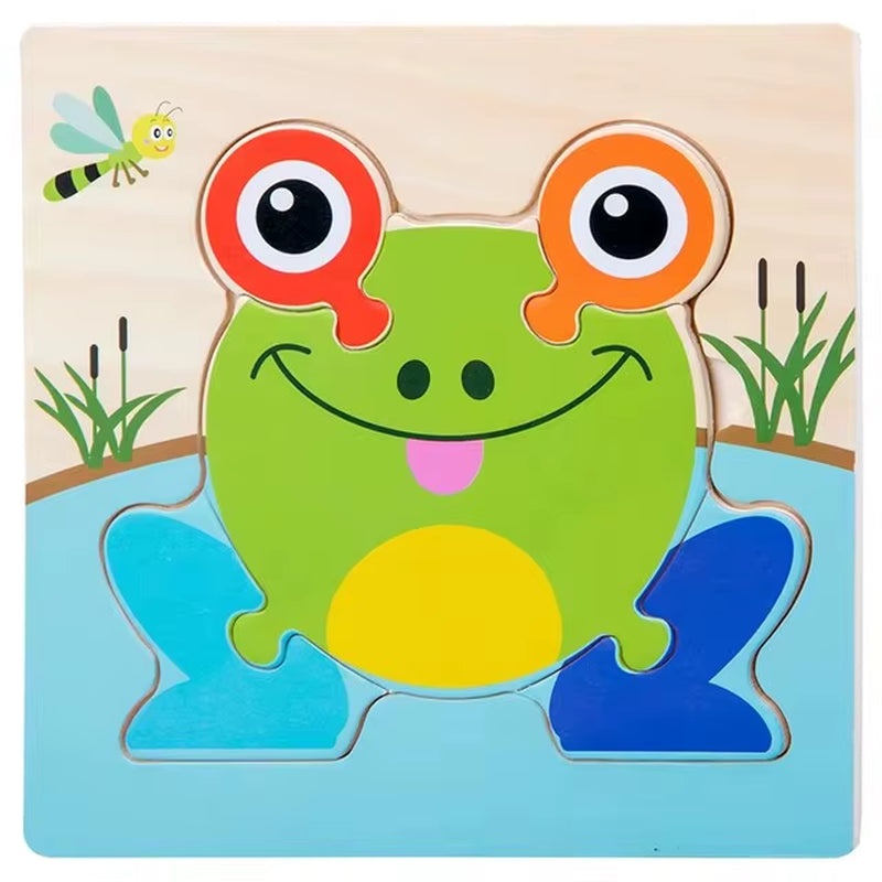 Montessori Educational Wooden 3D Animal Puzzle - Colorful Cognitive Development Game for Babies and Toddlers