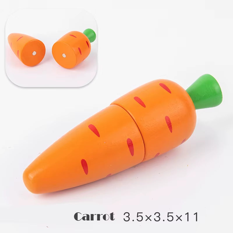 Magnetic Wooden Cutting Fruits and Vegetables Simulation Kitchen Playset - Montessori Educational Toy for Children