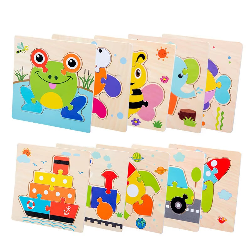 Montessori Educational Wooden 3D Animal Puzzle - Colorful Cognitive Development Game for Babies and Toddlers