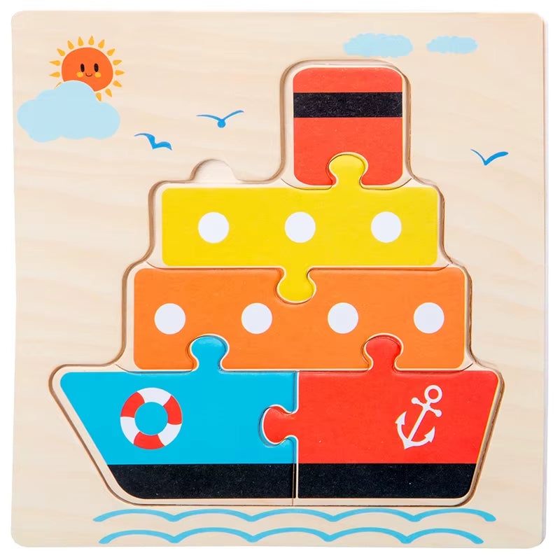 Montessori Educational Wooden 3D Animal Puzzle - Colorful Cognitive Development Game for Babies and Toddlers