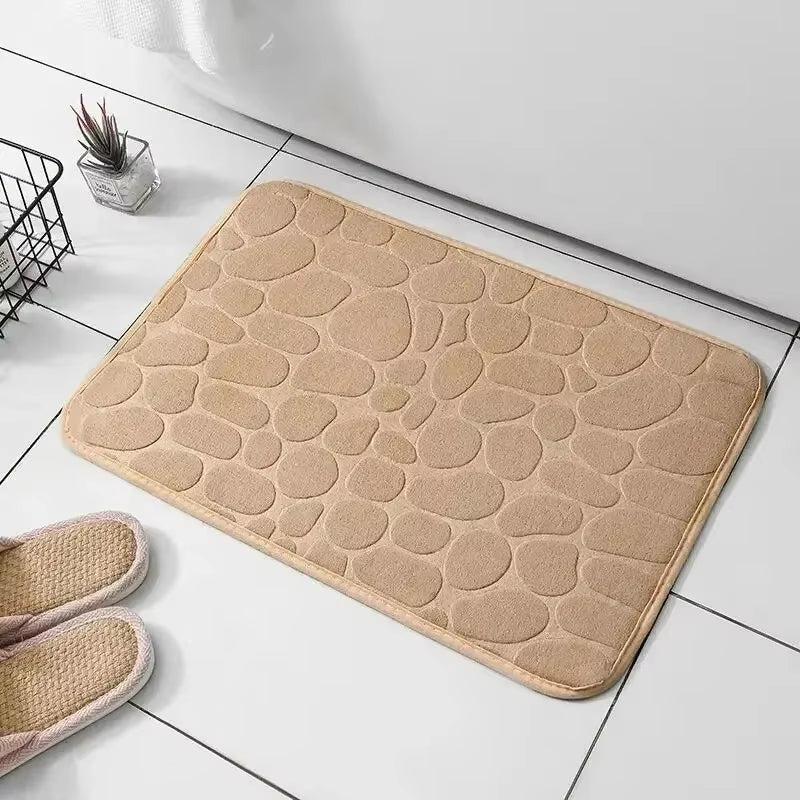 Memory Foam Embossed Velvet Non-Slip Cobblestone Floor Mat for Bathroom and Living Room Home Decor