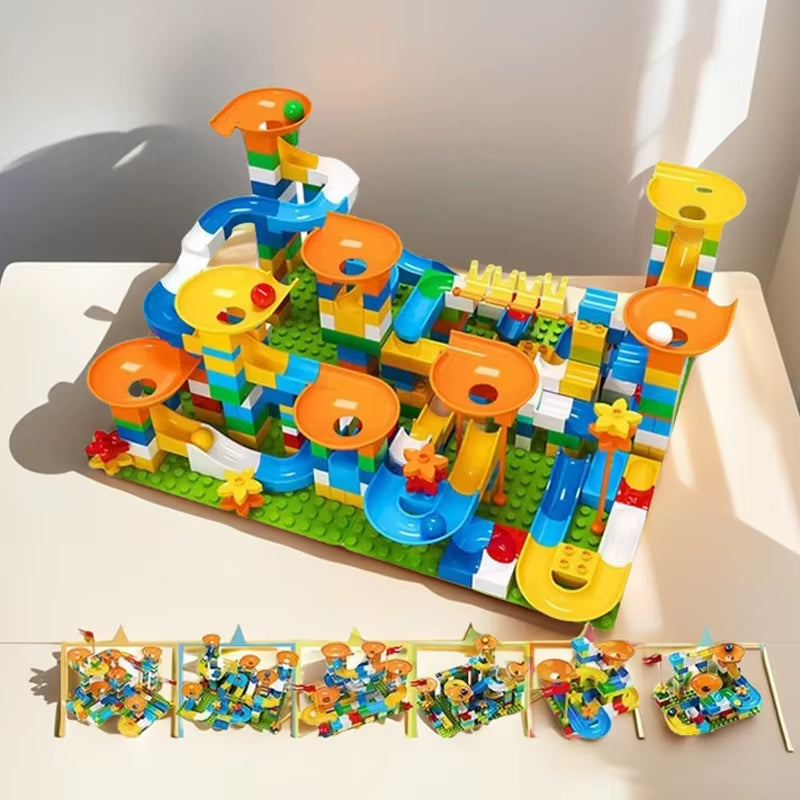 86-344 Pieces Large Marble Race Run Building Blocks Set with Funnel Slide - DIY Educational Toys for Children