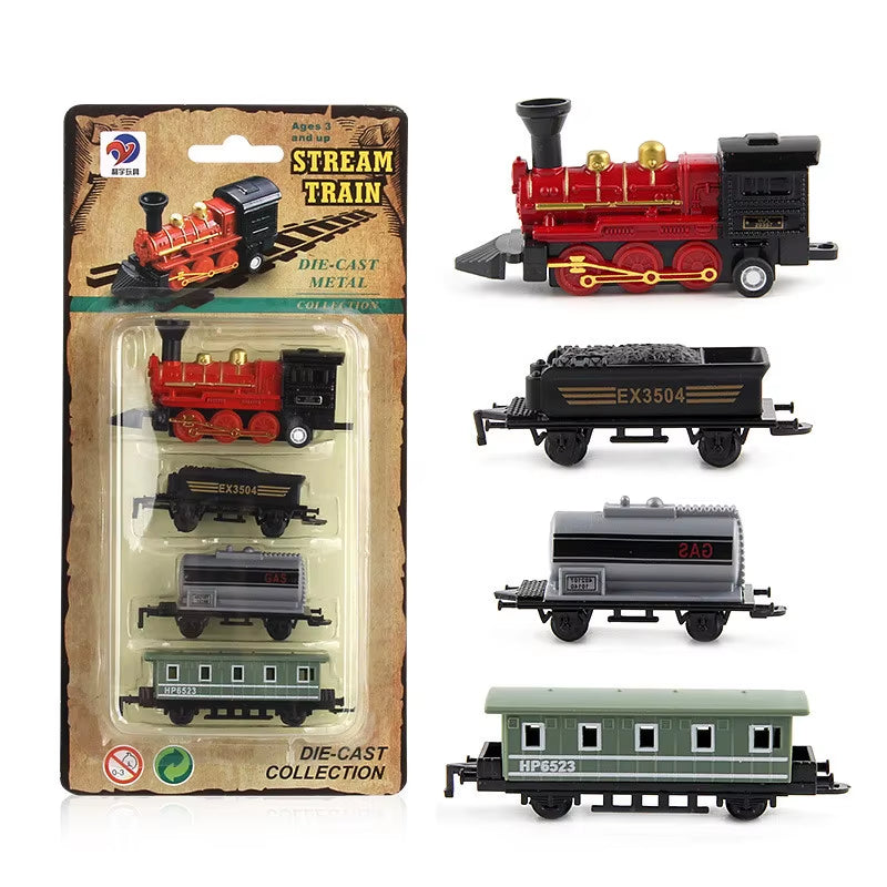 1:60 Scale Diecast Alloy Retro Steam Train Pull-Back Model Toy Set for Boys - Ideal Birthday Gift