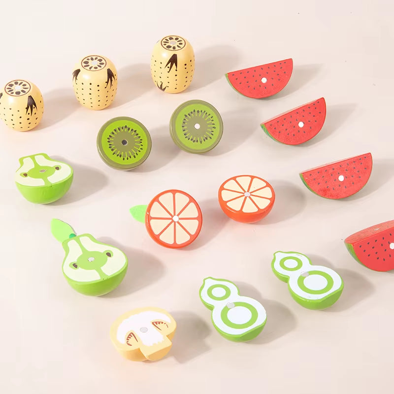 Magnetic Wooden Cutting Fruits and Vegetables Simulation Kitchen Playset - Montessori Educational Toy for Children