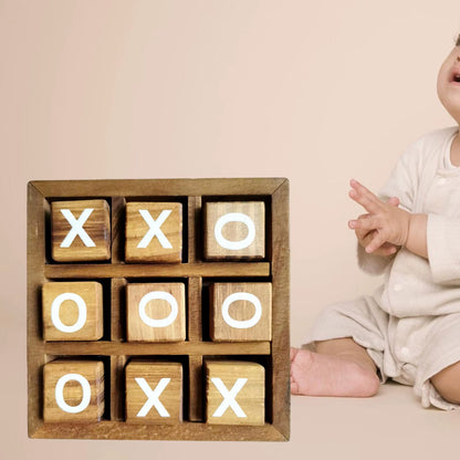 Wooden Tic Tac Toe Game - Engaging Indoor Brain Teaser for Travel and Social Gatherings