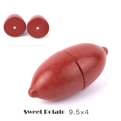 Magnetic Wooden Cutting Fruits and Vegetables Simulation Kitchen Playset - Montessori Educational Toy for Children