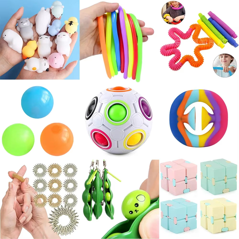 Premium Sensory Fidget Toys for Children and Adults: Innovative Squishy Shrink Tube and Pea Squeeze Toys for Autism and Anxiety Relief