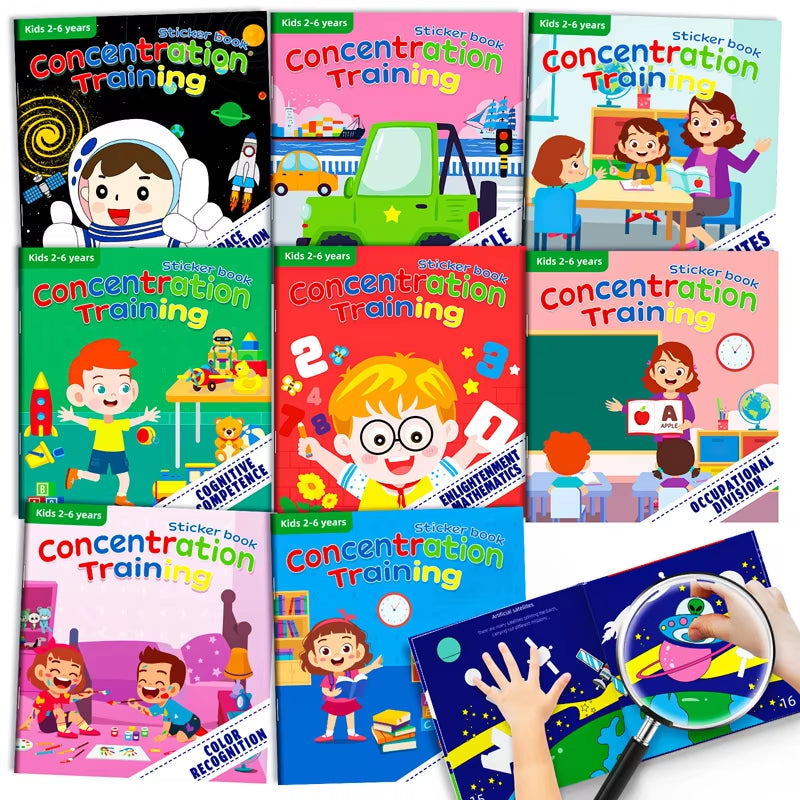Montessori Cartoon Sticker Books for Potential Development in Children Aged 3-6 Years