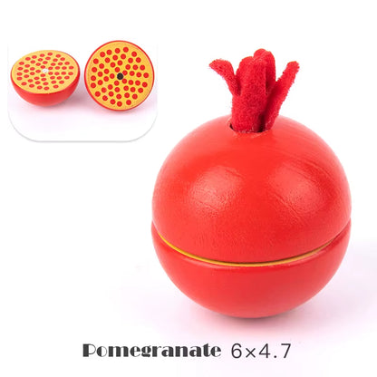 Magnetic Wooden Cutting Fruits and Vegetables Simulation Kitchen Playset - Montessori Educational Toy for Children