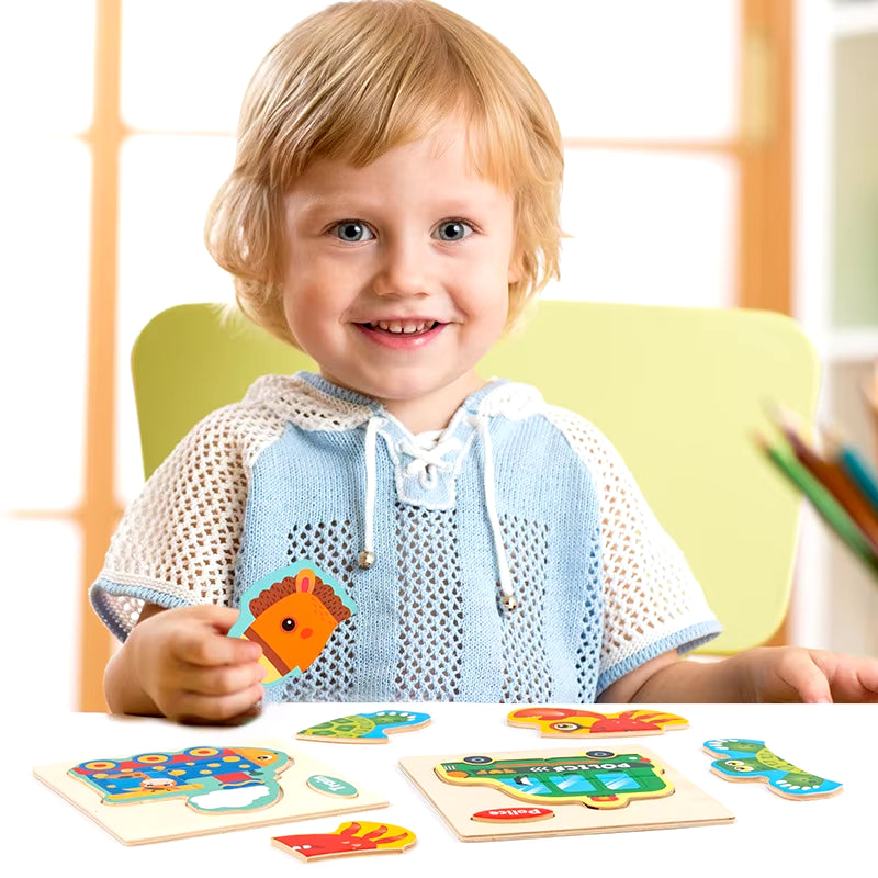 3D Wooden Cartoon Animal Jigsaw Puzzle for Early Learning - Educational Toy for Children