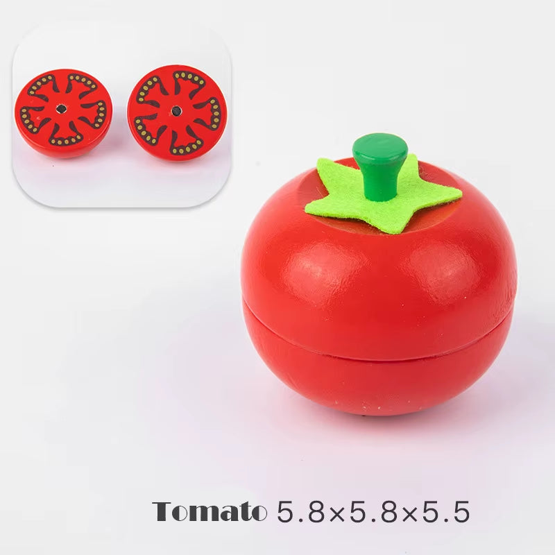 Magnetic Wooden Cutting Fruits and Vegetables Simulation Kitchen Playset - Montessori Educational Toy for Children