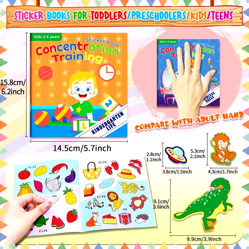 Montessori Cartoon Sticker Books for Potential Development in Children Aged 3-6 Years