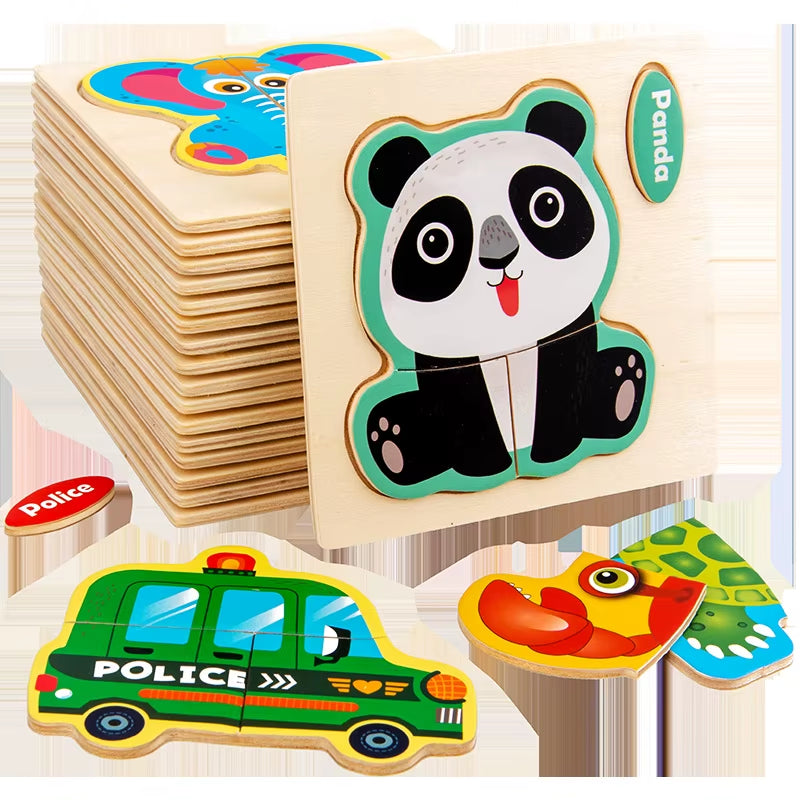 3D Wooden Cartoon Animal Jigsaw Puzzle for Early Learning - Educational Toy for Children