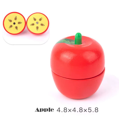 Magnetic Wooden Cutting Fruits and Vegetables Simulation Kitchen Playset - Montessori Educational Toy for Children
