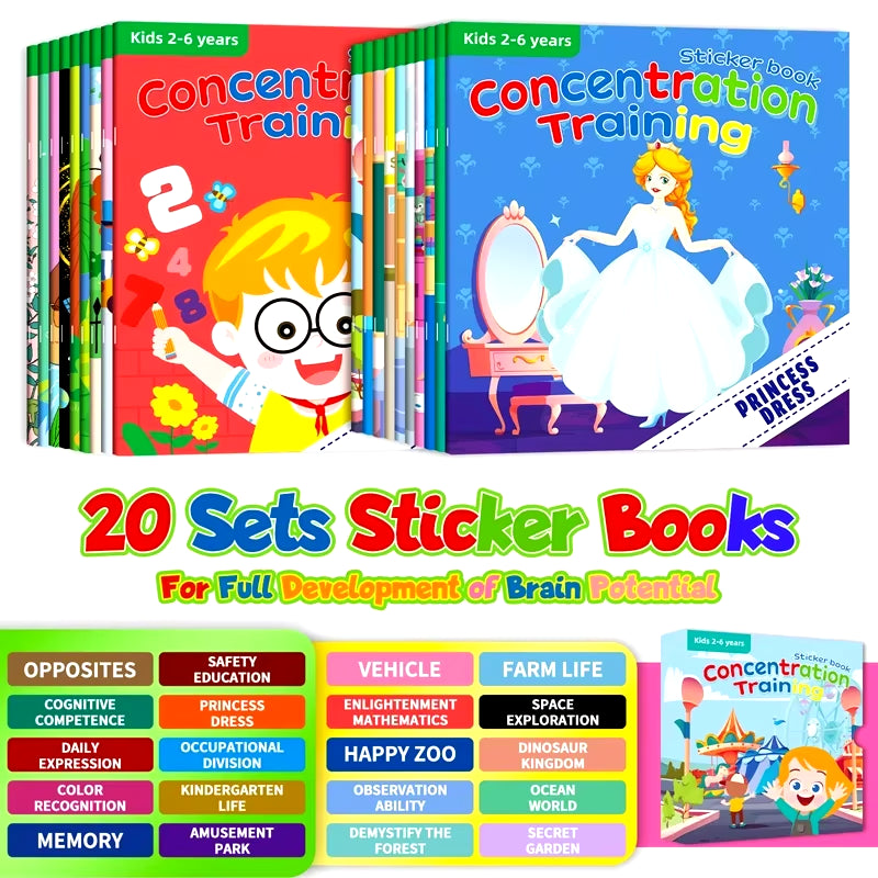 Montessori Cartoon Sticker Books for Potential Development in Children Aged 3-6 Years