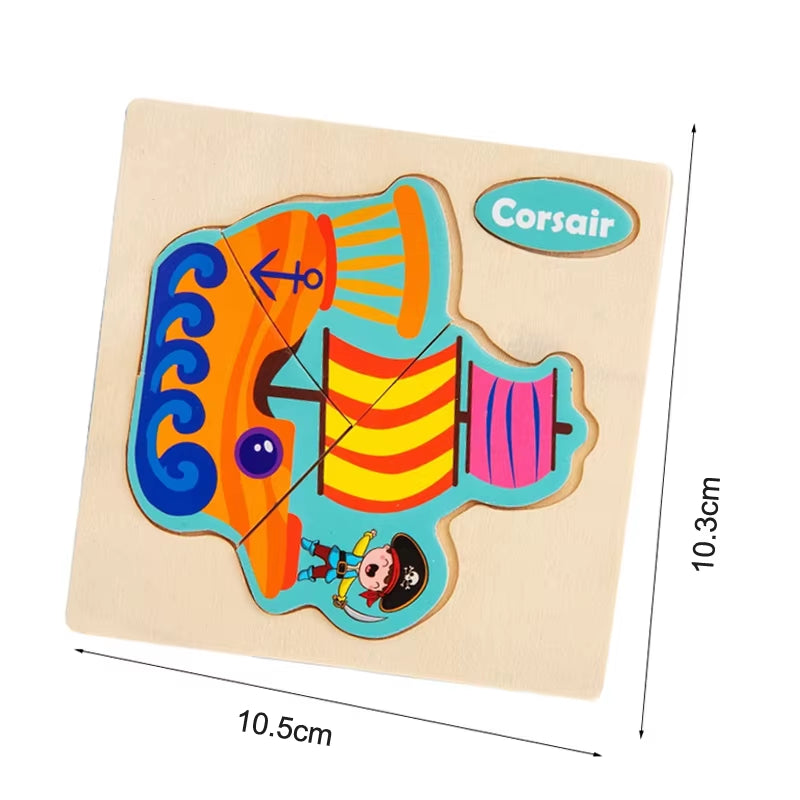 3D Wooden Cartoon Animal Jigsaw Puzzle for Early Learning - Educational Toy for Children