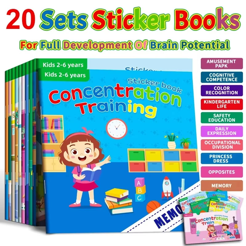 Montessori Cartoon Sticker Books for Potential Development in Children Aged 3-6 Years