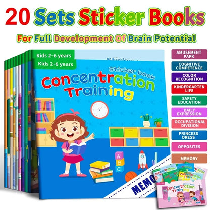Montessori Cartoon Sticker Books for Potential Development in Children Aged 3-6 Years