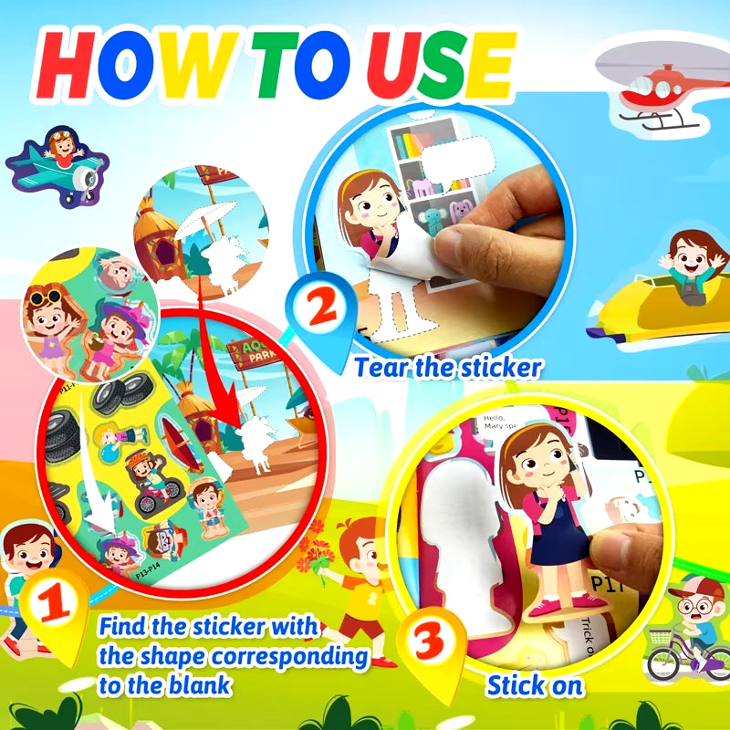 Montessori Cartoon Sticker Books for Potential Development in Children Aged 3-6 Years