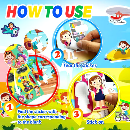 Montessori Cartoon Sticker Books for Potential Development in Children Aged 3-6 Years